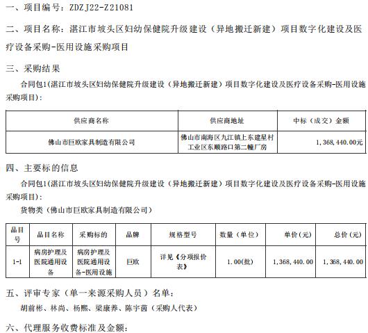 湛江市坡頭區婦幼保健院升級建設（異地搬遷新建）項目數字化建設及醫療設備采購-醫用設施采購項目【項目編號：ZDZJ22-Z21081】結果公告(圖1)