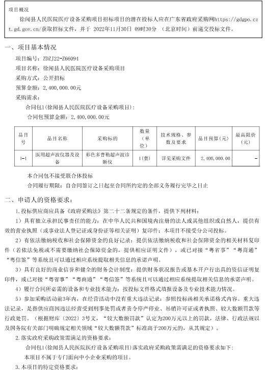 徐聞縣人民醫(yī)院醫(yī)療設(shè)備采購項目【項目編號：ZDZJ22-Z66094】招標公告(圖1)