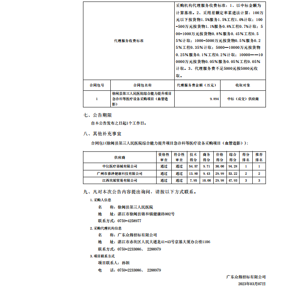 徐聞縣第三人民醫院綜合能力提升項目急診科等醫療設備采購項目（血管造影）【項目編號： ZDZJ22-Z21147】中標公告(圖2)